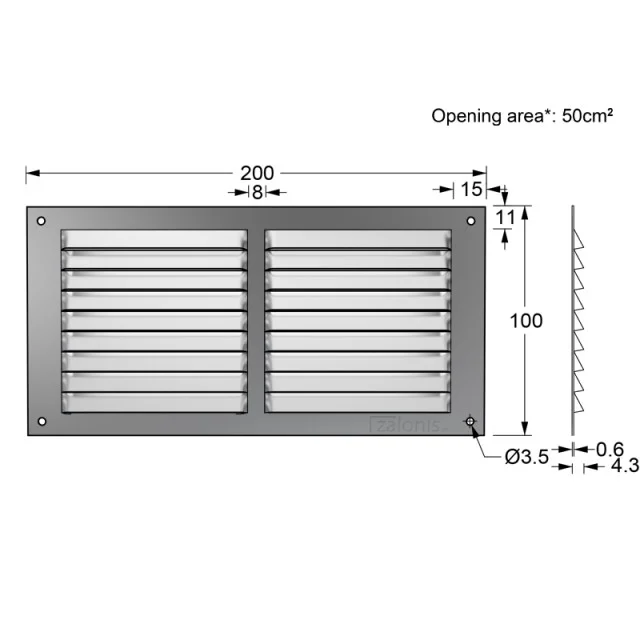 ΠΕΡΣΙΔΑ ΕΞΑΕΡΙΣΜΟΥ 10x20cm / ΑΛΟΥΜΙΝΙΟ